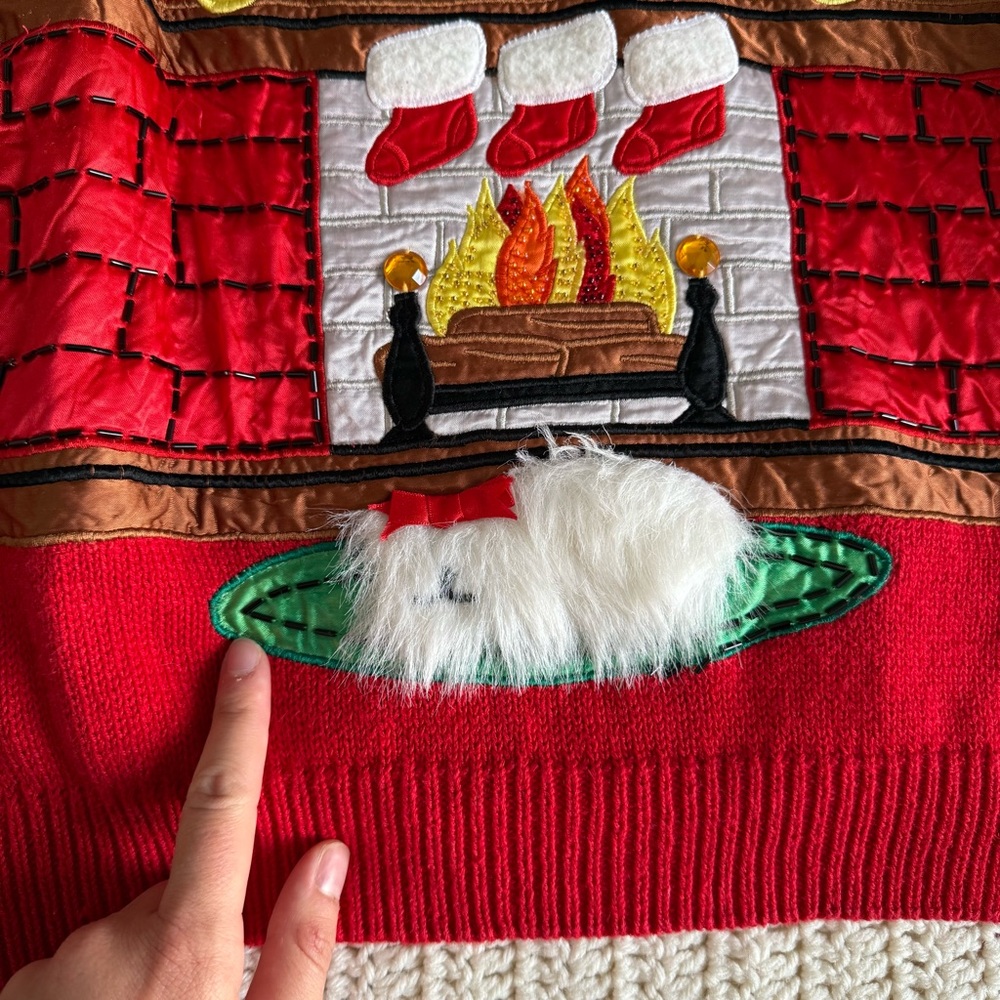 Vintage Work in Progress Ugly Christmas Sweater Cute White Fluffy Dog Size M - Picture 5 of 11